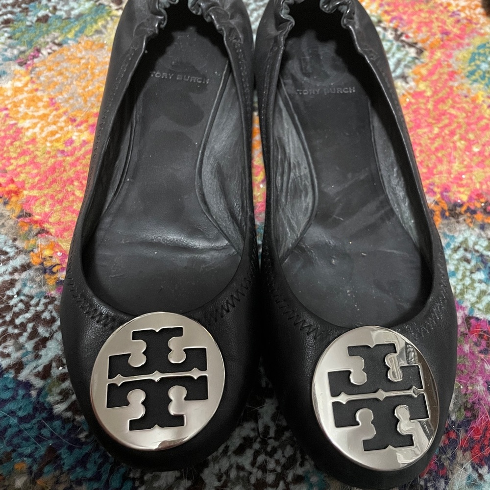Tory Burch Reva flats- black with silver accents